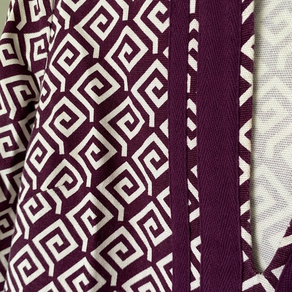 TORY BURCH Purple Wine & White Geo Print Long Sleeve Tunic Top Size 4 - Picture 5 of 7